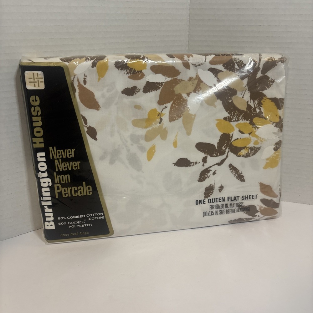 NOS VINTAGE BURLINGTON WISHING TREE NEVER NEVER IRON GOLD STAR QUEEN FLAT SHEET